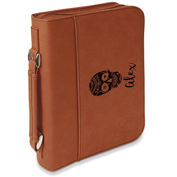 Custom Sugar Skulls & Flowers Leatherette Bible Cover with Handle & Zipper (Personalized)