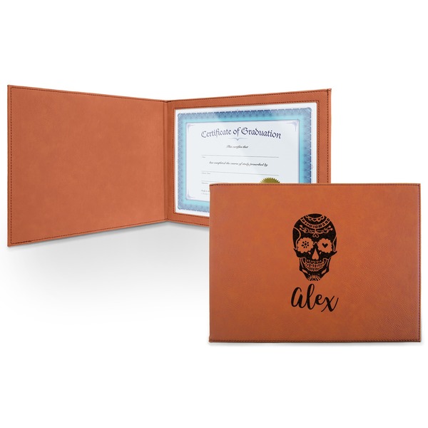 Custom Sugar Skulls & Flowers Leatherette Certificate Holder - Front (Personalized)