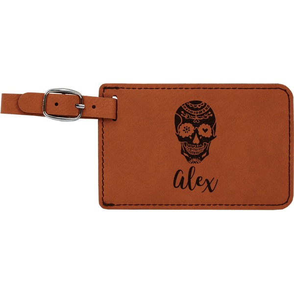 Custom Sugar Skulls & Flowers Leatherette Luggage Tag (Personalized)