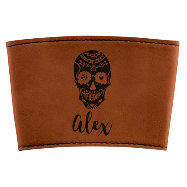 Custom Sugar Skulls & Flowers Leatherette Cup Sleeve (Personalized)