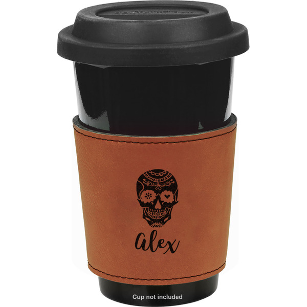 Custom Sugar Skulls & Flowers Leatherette Cup Sleeve - Double Sided (Personalized)