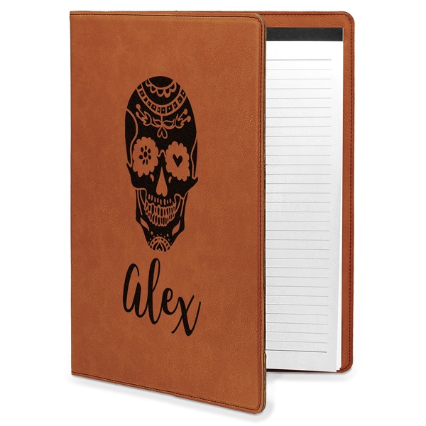 Custom Sugar Skulls & Flowers Leatherette Portfolio with Notepad (Personalized)