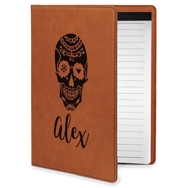 Custom Sugar Skulls & Flowers Leatherette Portfolio with Notepad - Small - Double Sided (Personalized)