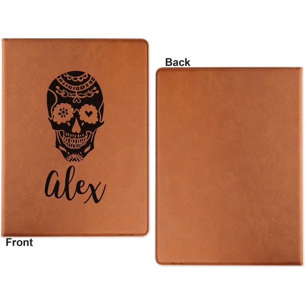 Sugar Skulls & Flowers Cognac Leatherette Portfolios with Notepad - Small - Single Sided- Apvl