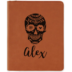 Sugar Skulls & Flowers Leatherette Zipper Portfolio with Notepad (Personalized)