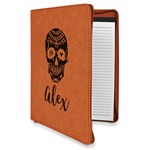 Sugar Skulls & Flowers Leatherette Zipper Portfolio with Notepad - Double Sided (Personalized)