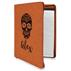 Sugar Skulls & Flowers Leatherette Zipper Portfolio with Notepad (Personalized)