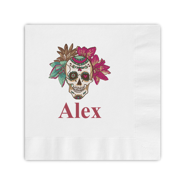 Custom Sugar Skulls & Flowers Coined Cocktail Napkins (Personalized)
