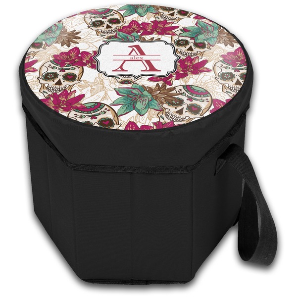Sugar Skulls & Flowers Collapsible Personalized Cooler & Seat (Closed)