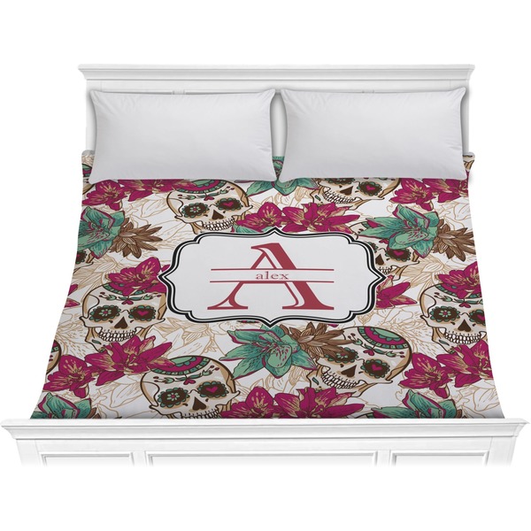 Custom Sugar Skulls & Flowers Comforter - King (Personalized)