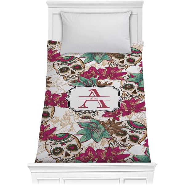Custom Sugar Skulls & Flowers Comforter - Twin (Personalized)