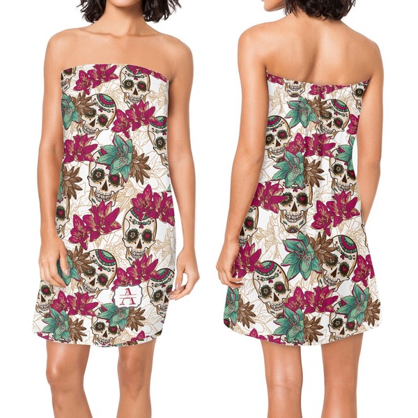 Sugar Skulls & Flowers Custom Bath Wrap - Front & Back View