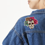 Sugar Skulls & Flowers Twill Iron On Patch - Custom Shape - Large