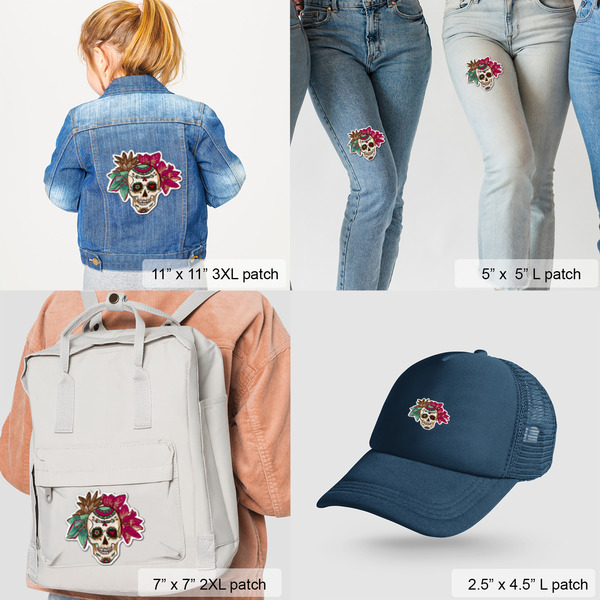 Sugar Skulls & Flowers Custom Shape Iron On Patches - LIFESTYLE