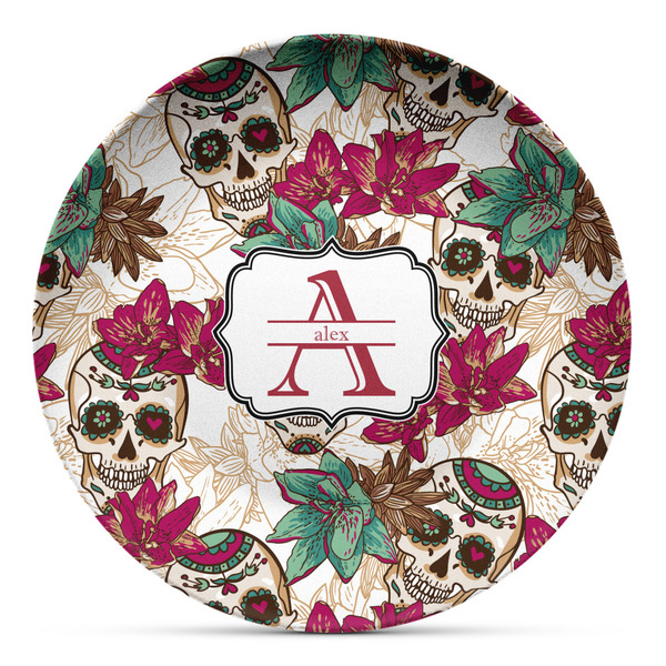 Custom Sugar Skulls & Flowers Microwave Safe Plastic Plate - Composite Polymer (Personalized)