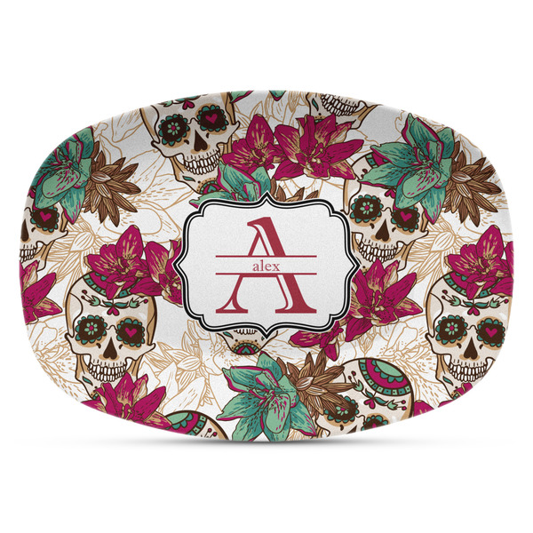 Custom Sugar Skulls & Flowers Plastic Platter - Microwave & Oven Safe Composite Polymer (Personalized)