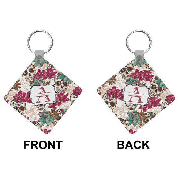 Sugar Skulls & Flowers Diamond Keychain (Front + Back)