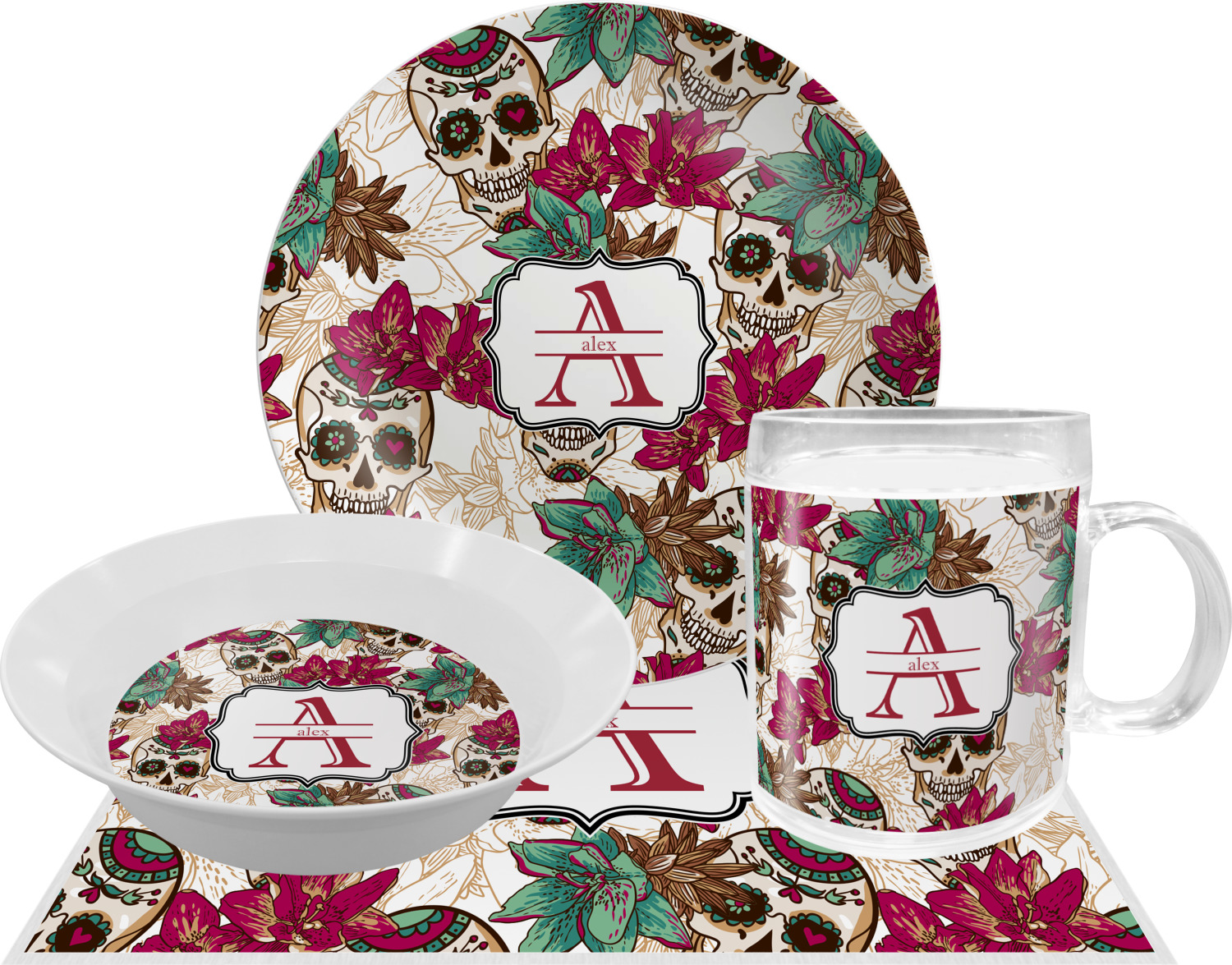 Sugar Skulls & Flowers Dinner Set 4 Pc (Personalized) YouCustomizeIt
