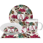 Sugar Skulls & Flowers Dinner Set - Single 4 Pc Setting w/ Name and Initial
