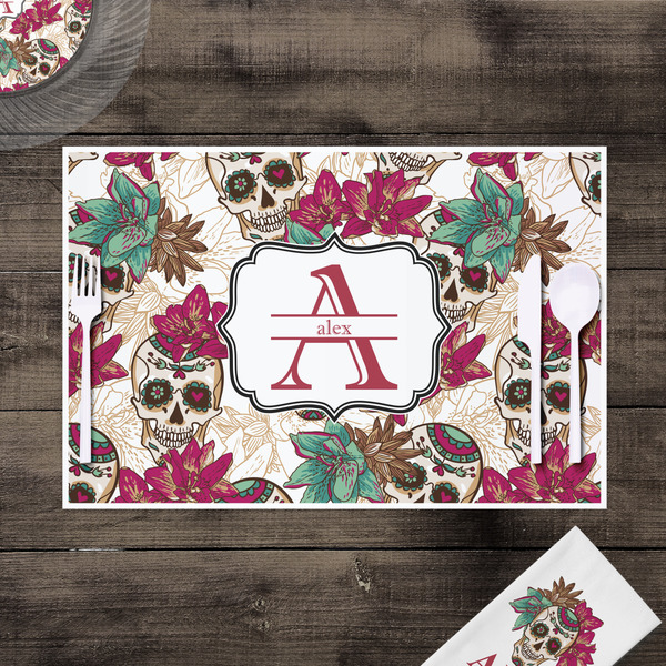 Sugar Skulls & Flowers Disposable Paper Placemat - In Context