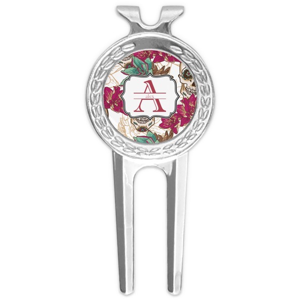 Custom Sugar Skulls & Flowers Golf Divot Tool & Ball Marker (Personalized)