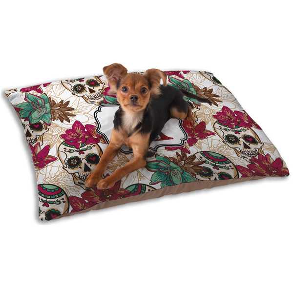 Custom Sugar Skulls & Flowers Dog Bed - Small w/ Name and Initial