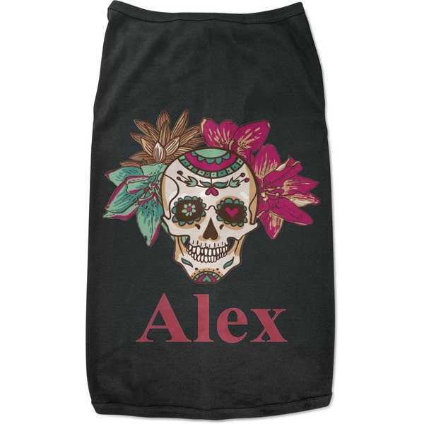 Custom Sugar Skulls & Flowers Black Pet Shirt - XL (Personalized)