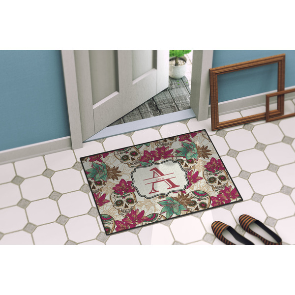 Sugar Skulls & Flowers Door Mat Lifestyle