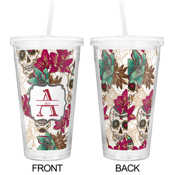 Sugar Skulls & Flowers Double Wall Tumbler with Straw - Approval