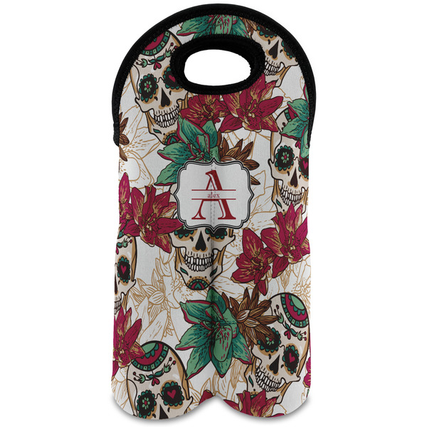 Custom Sugar Skulls & Flowers Wine Tote Bag (2 Bottles) (Personalized)