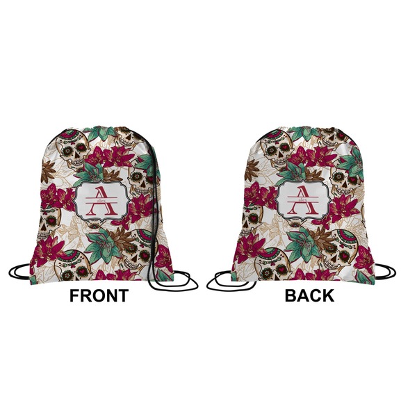 Sugar Skulls & Flowers Drawstring Backpack Front & Back Small