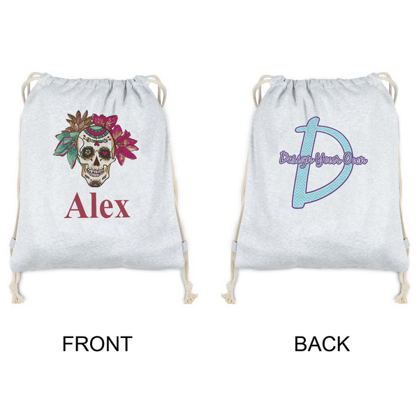 Sugar Skulls & Flowers Drawstring Backpacks - Sweatshirt Fleece - Double Sided - APPROVAL