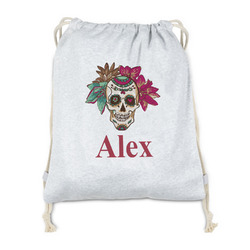 Sugar Skulls & Flowers Drawstring Backpack - Sweatshirt Fleece - Double Sided (Personalized)