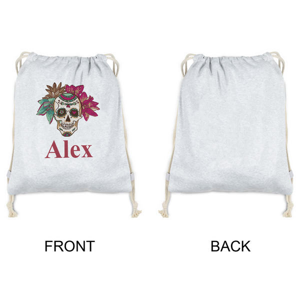 Sugar Skulls & Flowers Drawstring Backpacks - Sweatshirt Fleece - Single Sided - APPROVAL