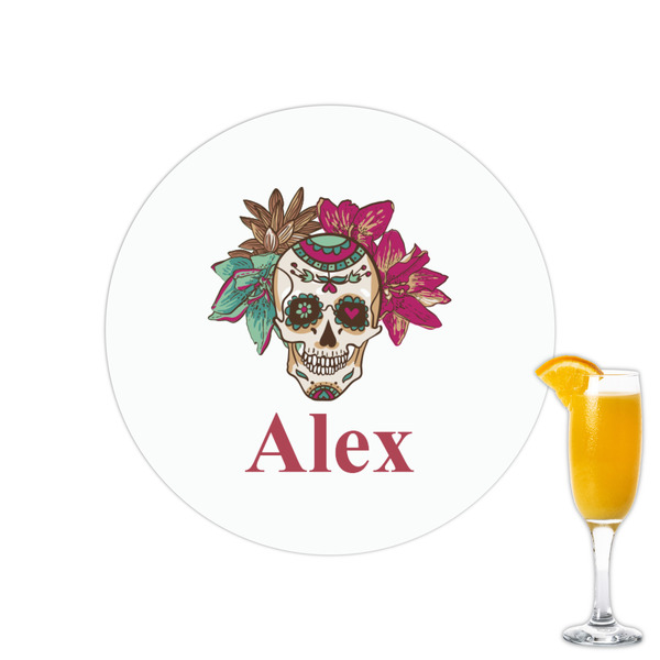 Custom Sugar Skulls & Flowers Printed Drink Topper - 2.15" (Personalized)