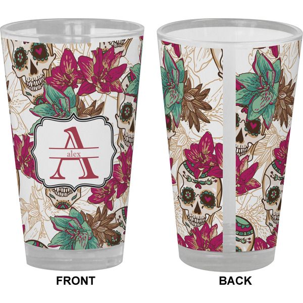 Sugar Skulls & Flowers Pint Glass - Full Color - Front & Back Views