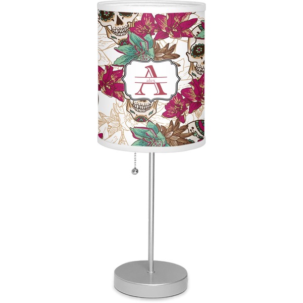 Custom Sugar Skulls & Flowers 7" Drum Lamp with Shade Linen (Personalized)