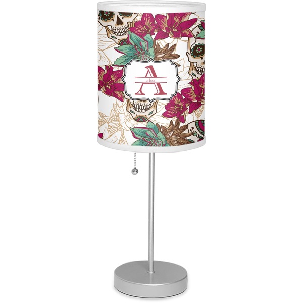 Custom Sugar Skulls & Flowers Lamp with Drum Shade (Personalized)