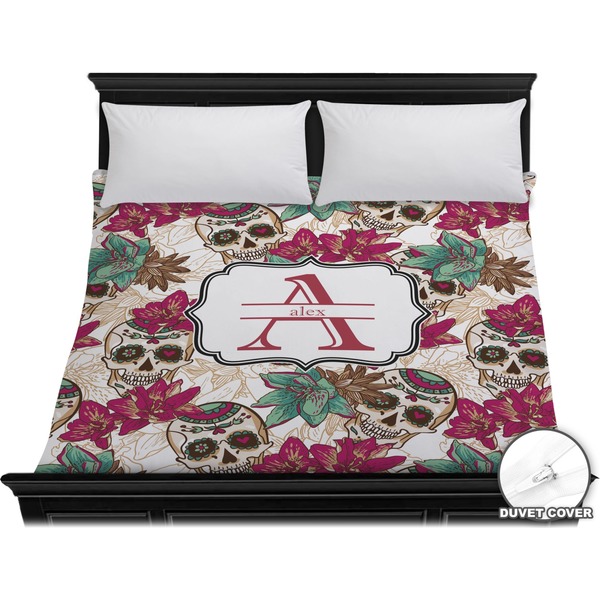 Custom Sugar Skulls & Flowers Duvet Cover - King (Personalized)
