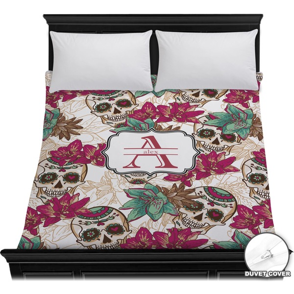 Custom Sugar Skulls & Flowers Duvet Cover - Full / Queen (Personalized)
