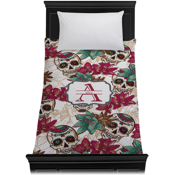 Sugar Skulls & Flowers Duvet Cover - Twin - On Bed - No Prop