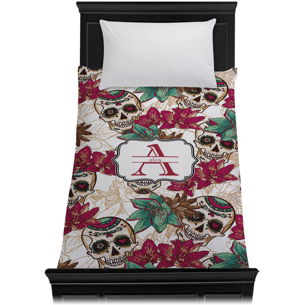 Sugar Skulls & Flowers Duvet Cover - Twin XL - On Bed - No Prop