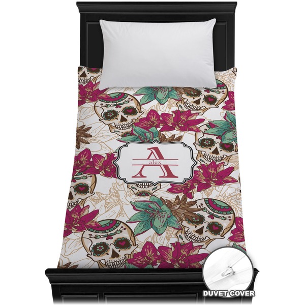 Custom Sugar Skulls & Flowers Duvet Cover - Twin (Personalized)