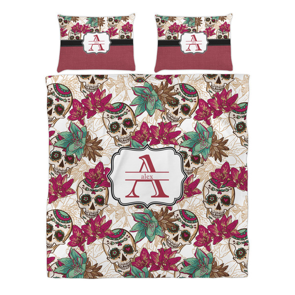 Sugar Skulls & Flowers Duvet cover Set - Queen - Alt Approval
