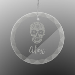 Sugar Skulls & Flowers Engraved Glass Ornament - Round (Personalized)