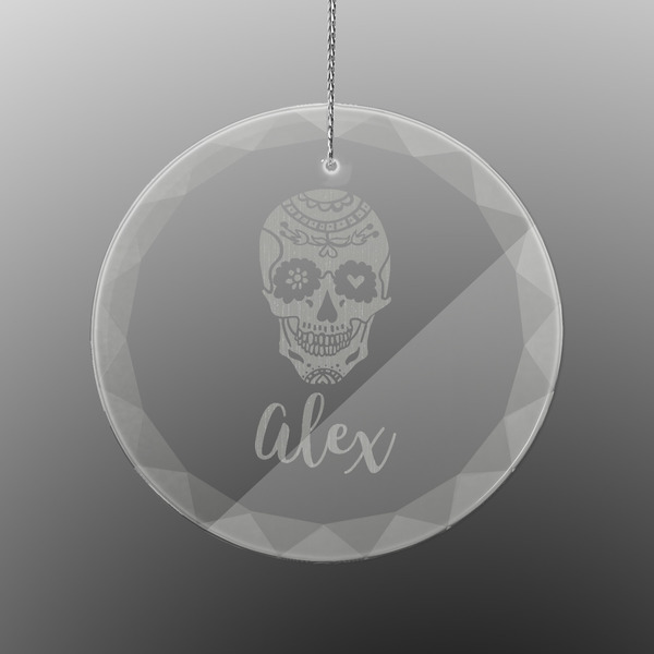 Custom Sugar Skulls & Flowers Engraved Glass Ornament - Round (Personalized)