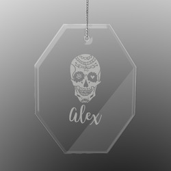 Sugar Skulls & Flowers Engraved Glass Ornament - Octagon (Personalized)