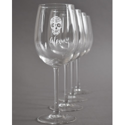 Sugar Skulls & Flowers Wine Glasses (Set of 4) (Personalized)
