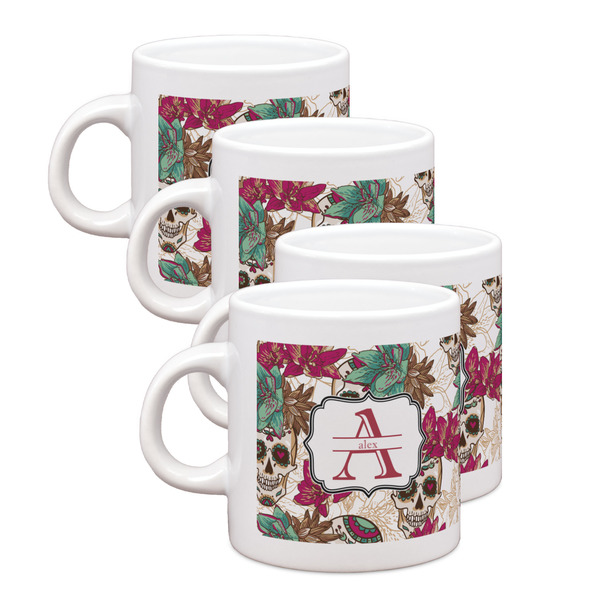 Custom Sugar Skulls & Flowers Single Shot Espresso Cups - Set of 4 (Personalized)