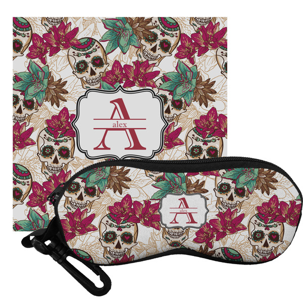 Custom Sugar Skulls & Flowers Eyeglass Case & Cloth (Personalized)